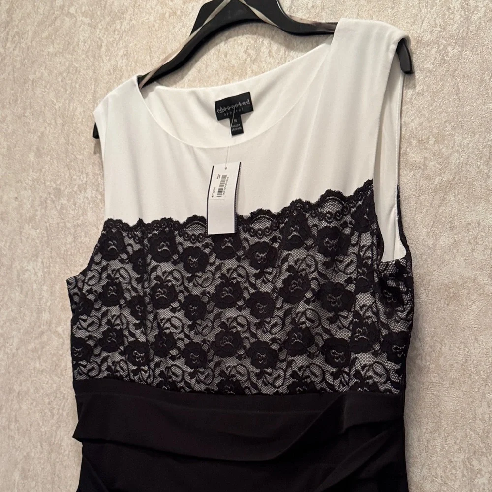 NWT BLACK LAYERED DRESS WITH WHITE & BLACK BODICE - Picture 1 of 13